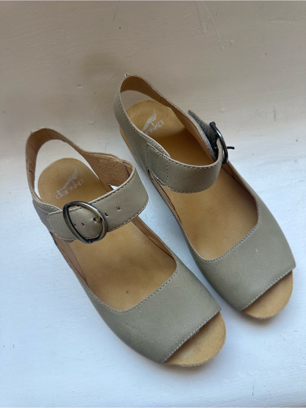 Dansko Women's Taupe Leather Slingback Sandals with Buckle